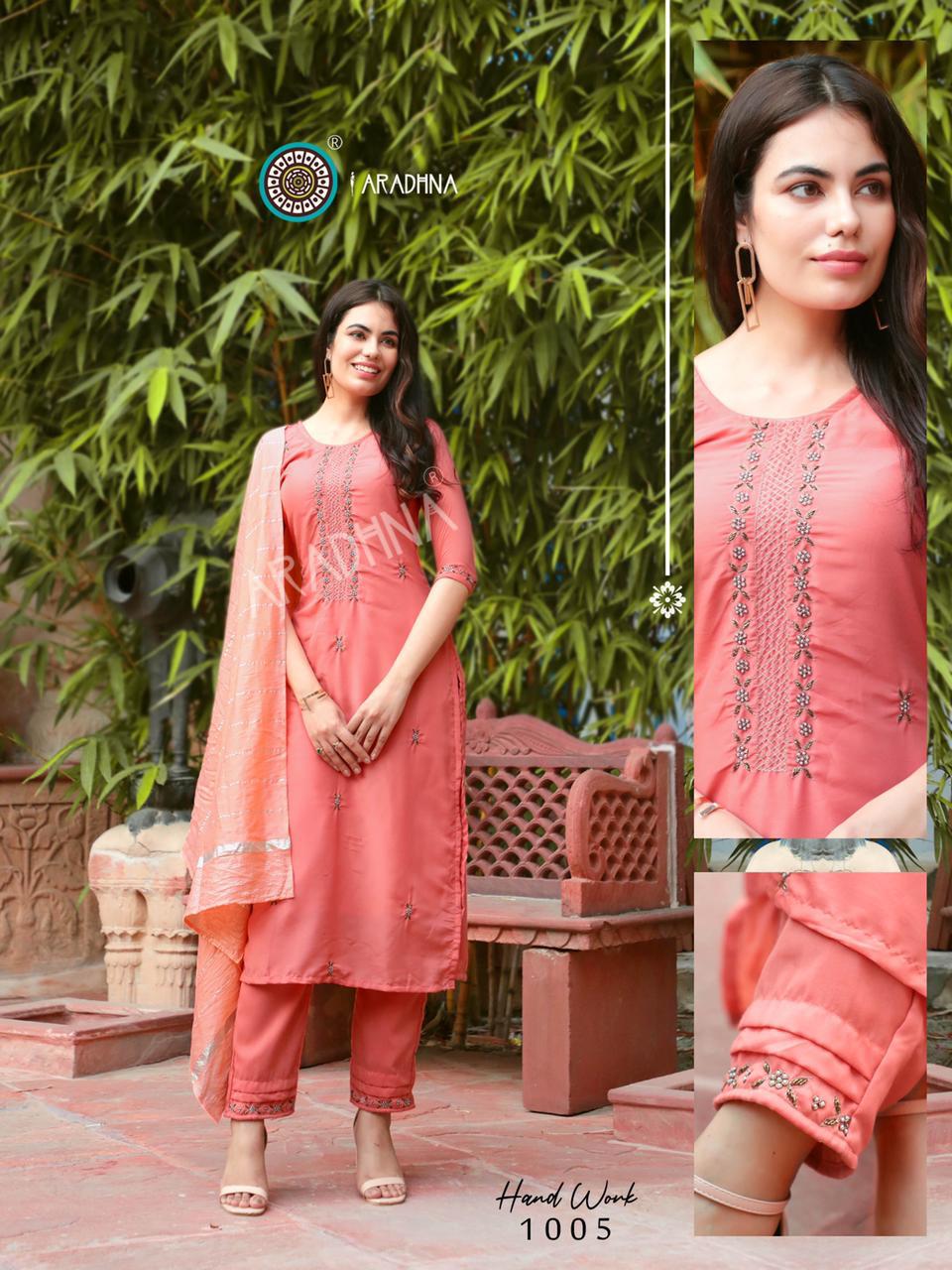 Aradhna Hand Work 1  Latest Designer Fancy Party Wear Embroidery And Manual Work Cotton Silk Exclusive Readymade Collection